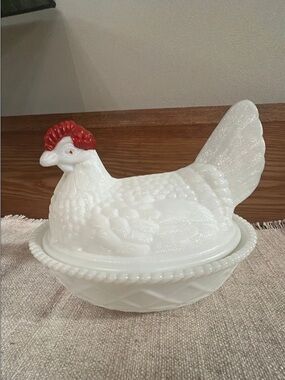 Milk Glass West Moreland Hen on Nest